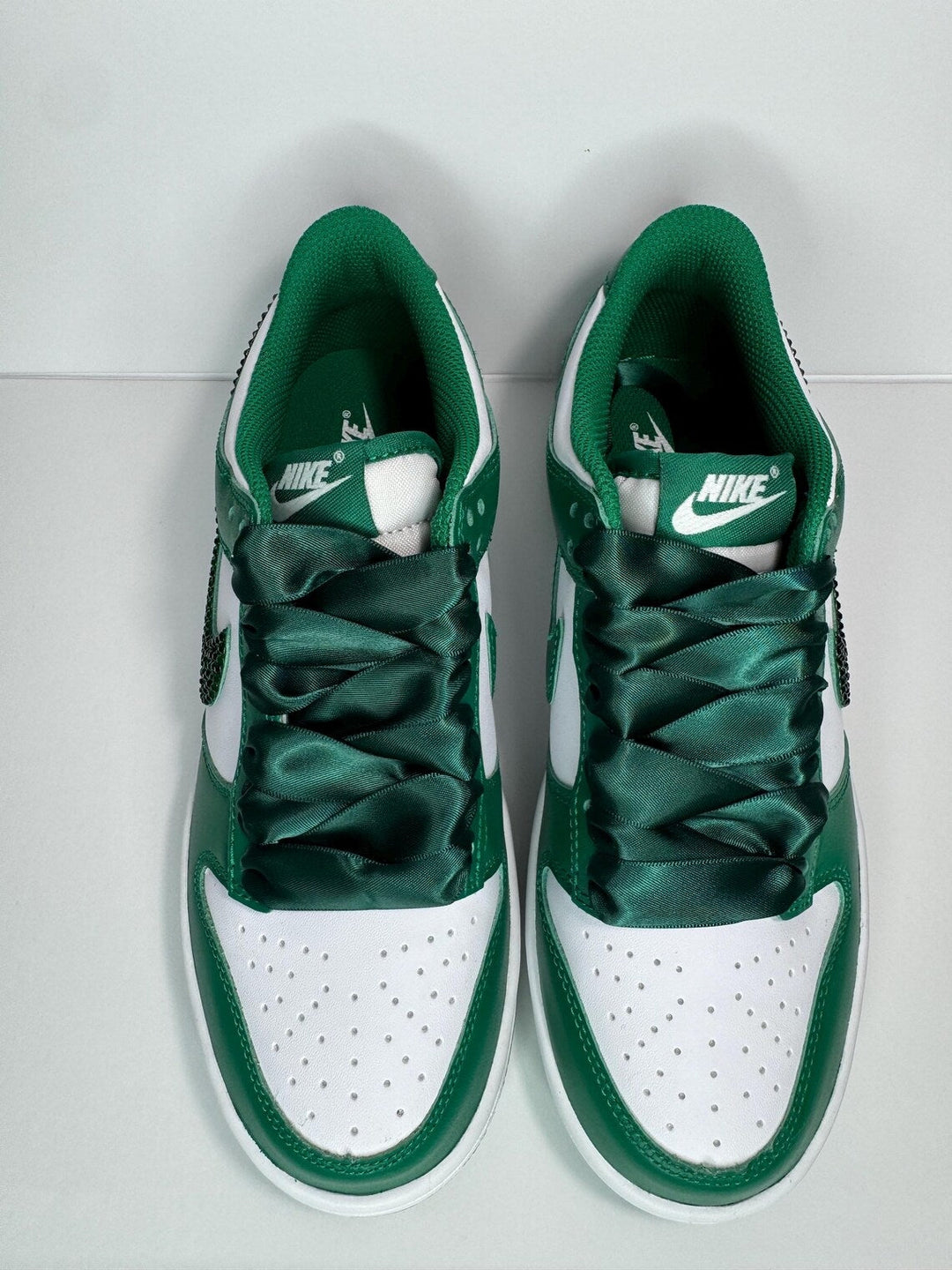 Custom Dunk Green White Diamond Satin Laces