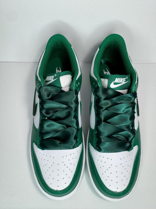 Custom Dunk Green White Diamond Satin Laces
