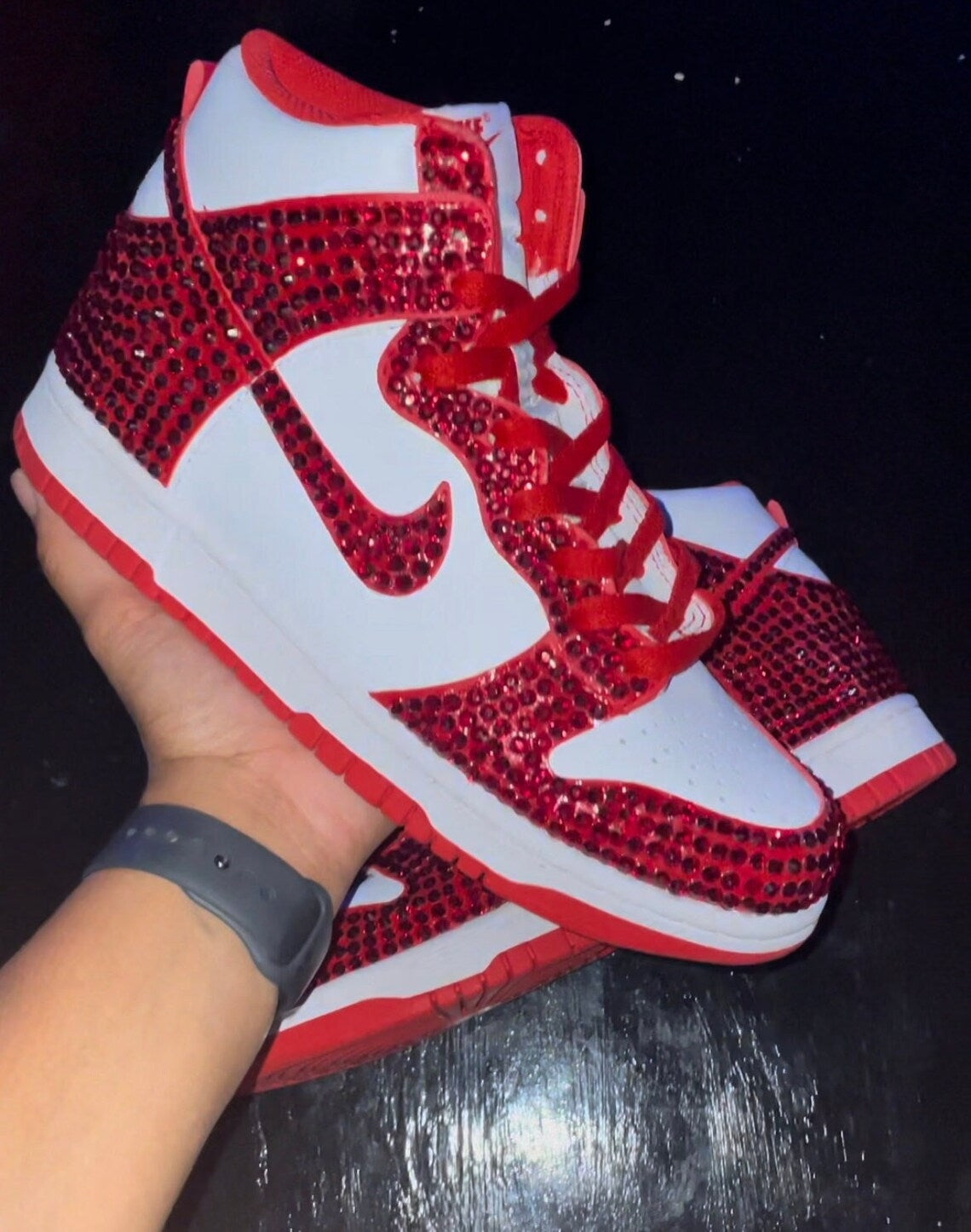 Custom Dunk Red White Rhinestones – Lilaccustom