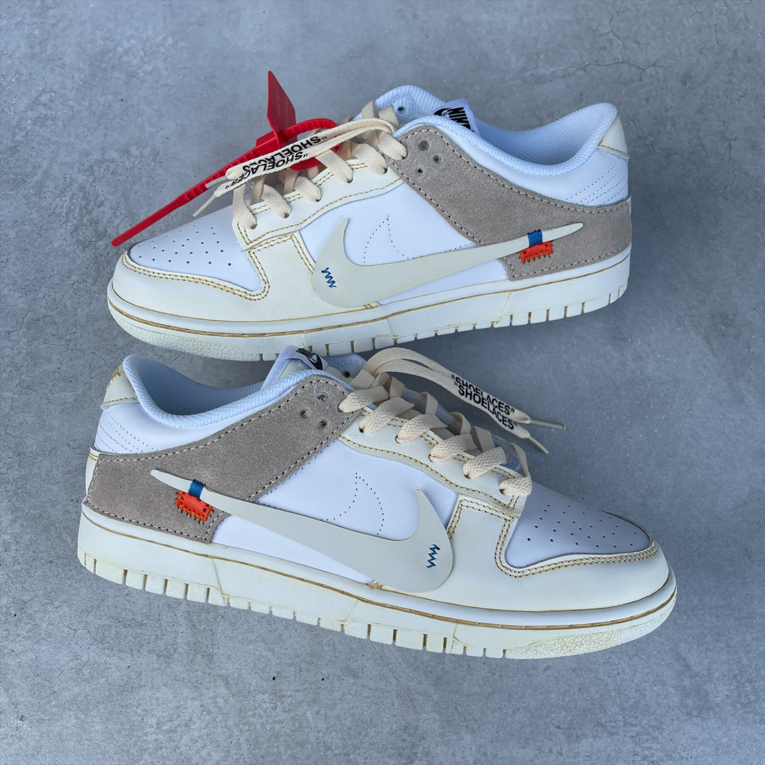 Custom Dunk White Beige And Stitching Design – Lilaccustom