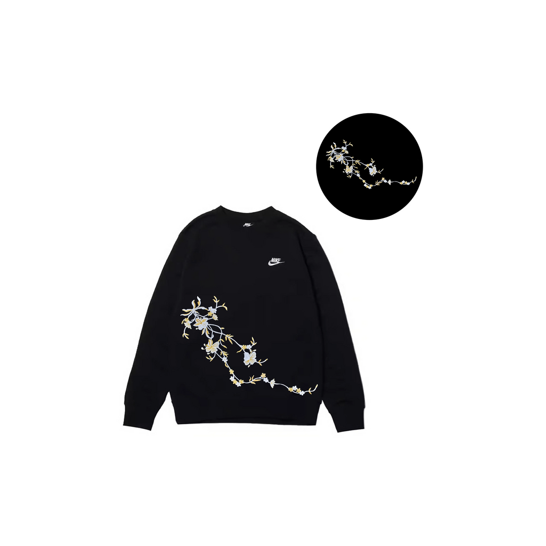 Custom Embroidery Nike Sweatshirt Black Floral