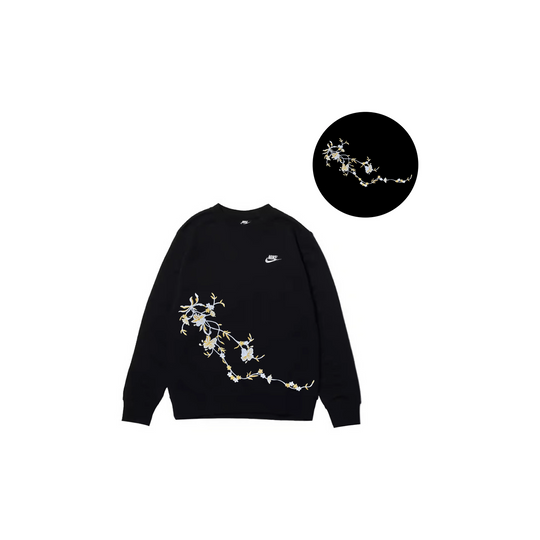 Custom Embroidery Nike Sweatshirt Black Floral