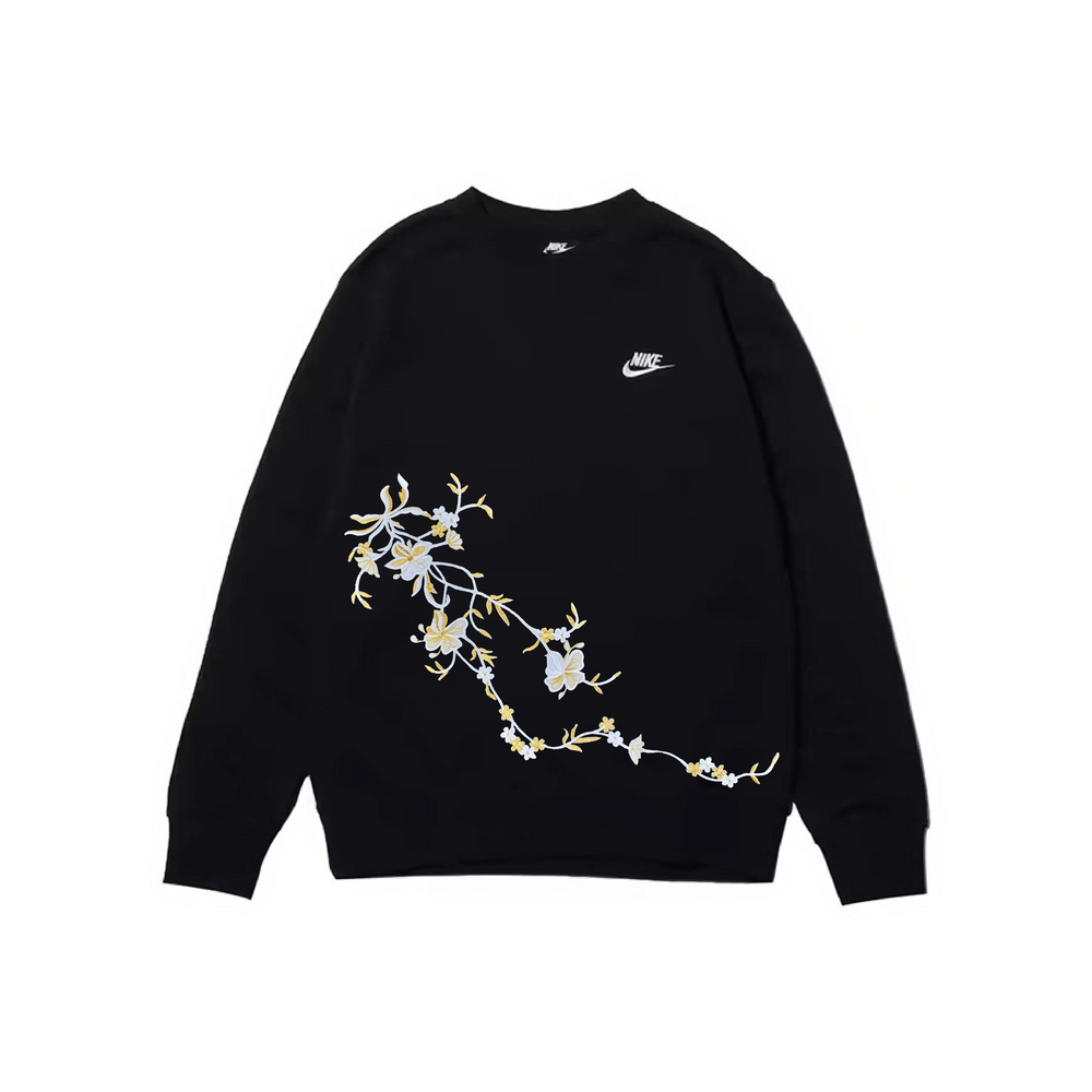 Custom Embroidery Nike Sweatshirt Black Floral