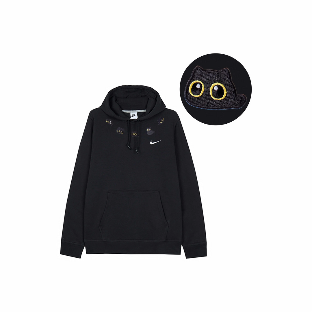 Custom Embroidery Nike Sweatshirt Black With Black Cat Pattern