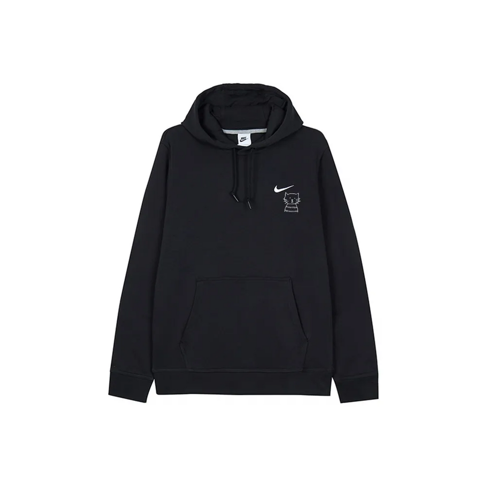 Custom Embroidery Nike Sweatshirt Black With Minimalist Cat Design