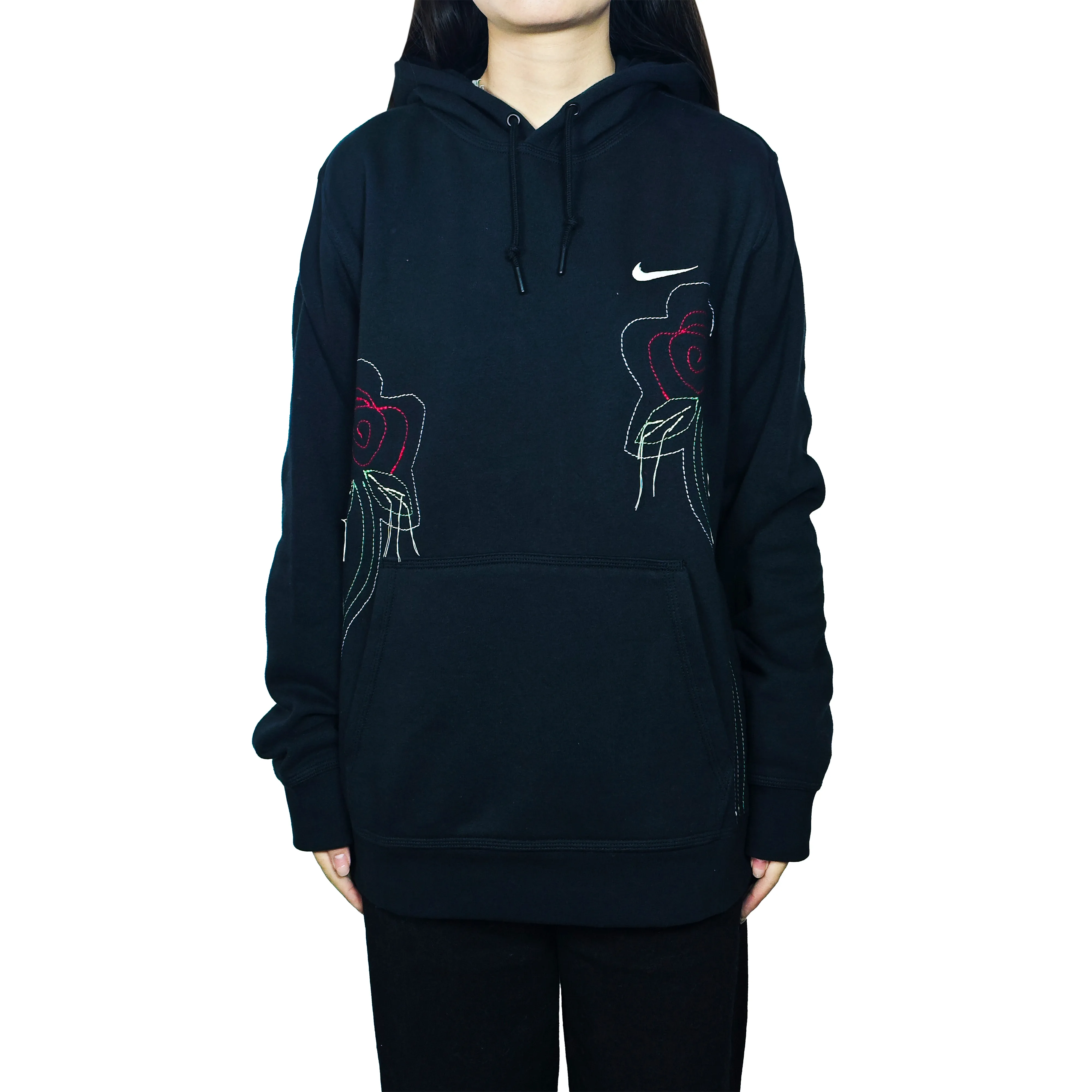 Custom Embroidery Nike Sweatshirt Black With Rose