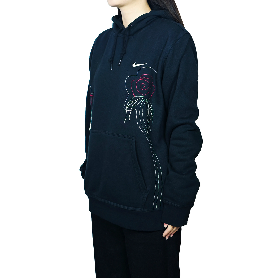 Custom Embroidery Nike Sweatshirt Black With Rose