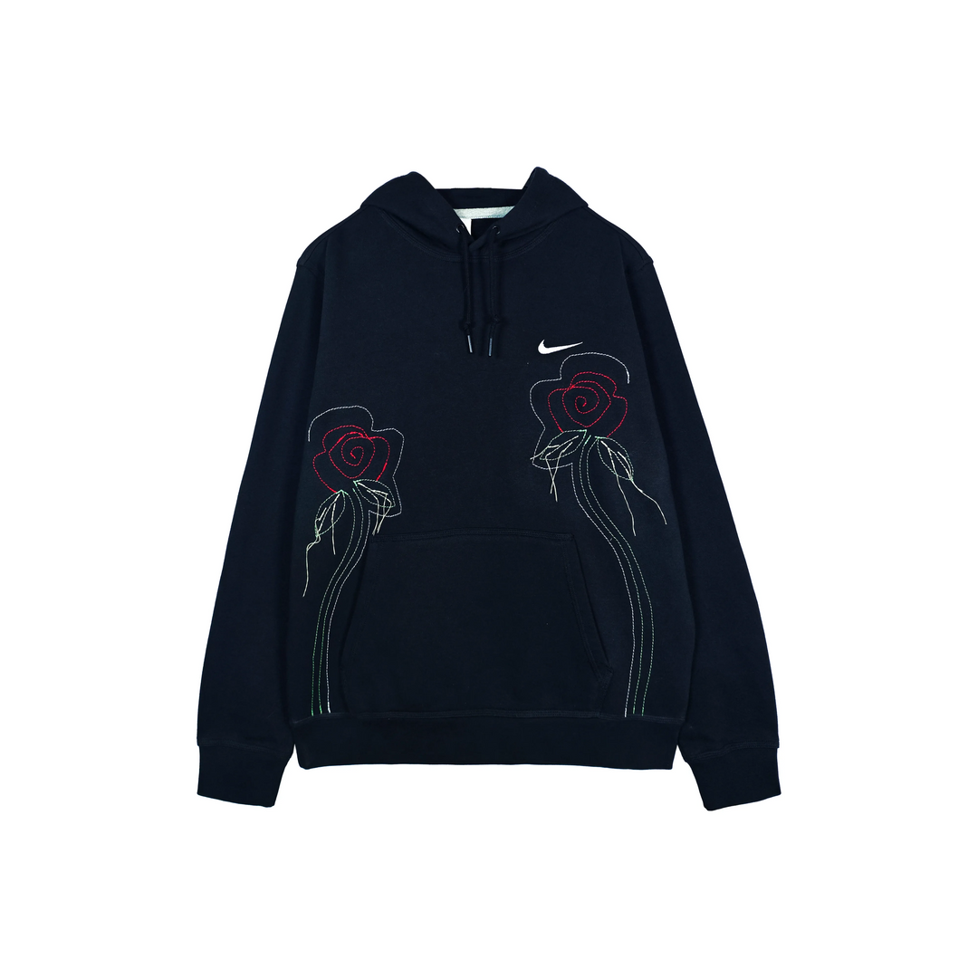 Custom Embroidery Nike Sweatshirt Black With Rose