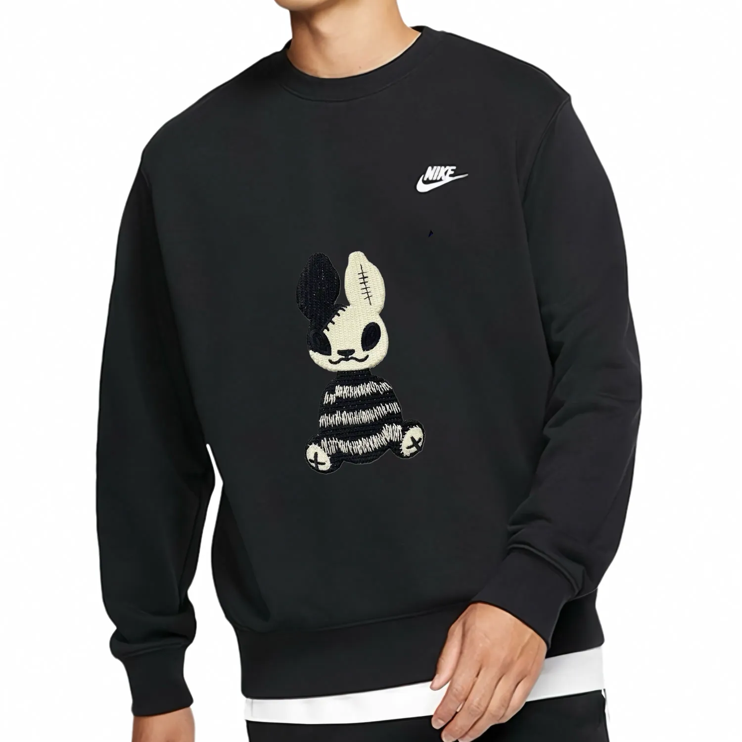 Custom Embroidery Nike Sweatshirt Black With Stitched Bunny Design