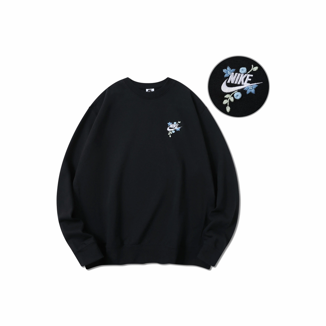 Custom Embroidery Nike Sweatshirt Blue Floral Design Black