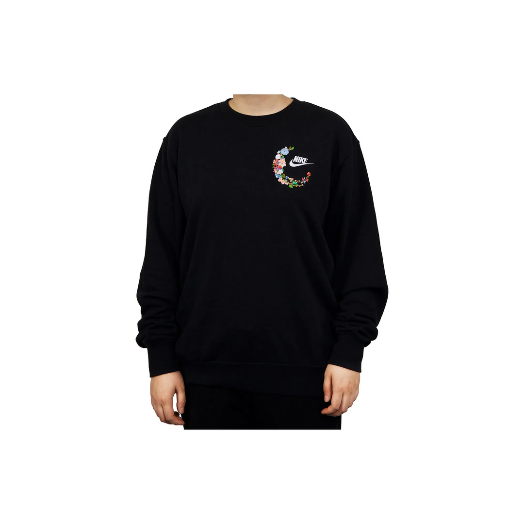 Custom Embroidery Nike Sweatshirt Floral Crescent Design Black