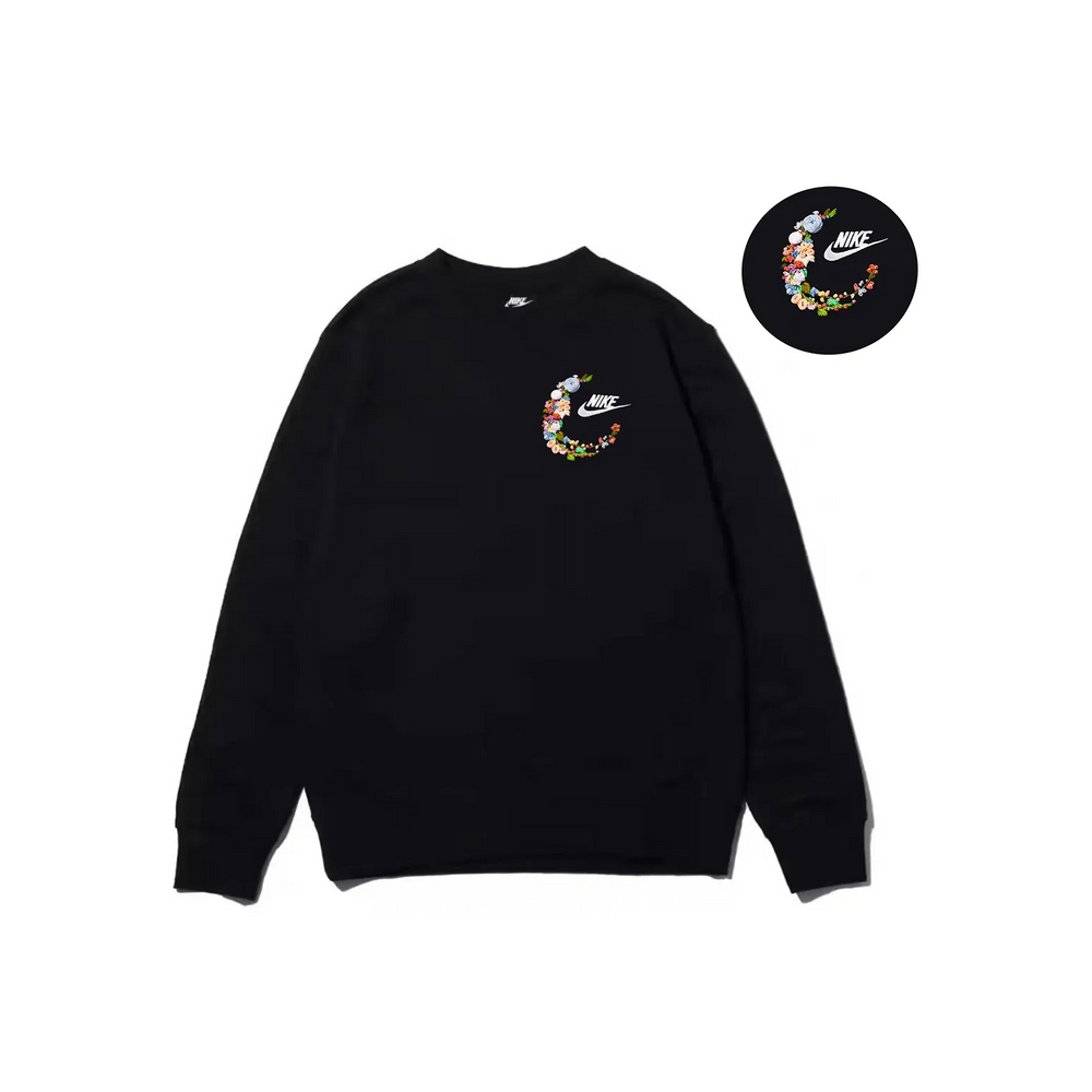 Custom Embroidery Nike Sweatshirt Floral Crescent Design Black