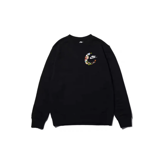 Custom Embroidery Nike Sweatshirt Floral Crescent Design Black