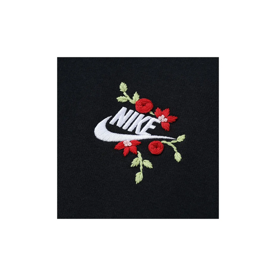 Custom Embroidery Nike Sweatshirt Floral Embroidered Black Zip - Up Hoodie