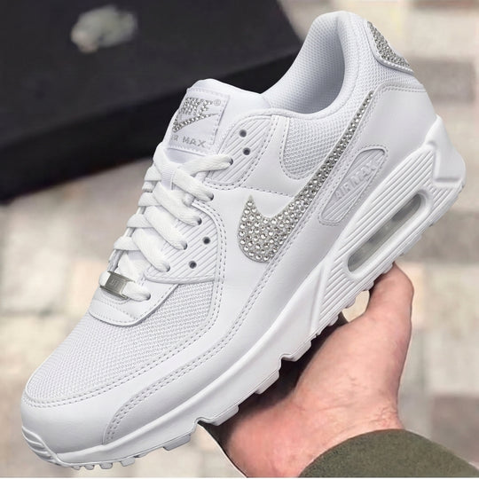 Custom Nike Air Max 90 White Crystal Rhinestone Embellished