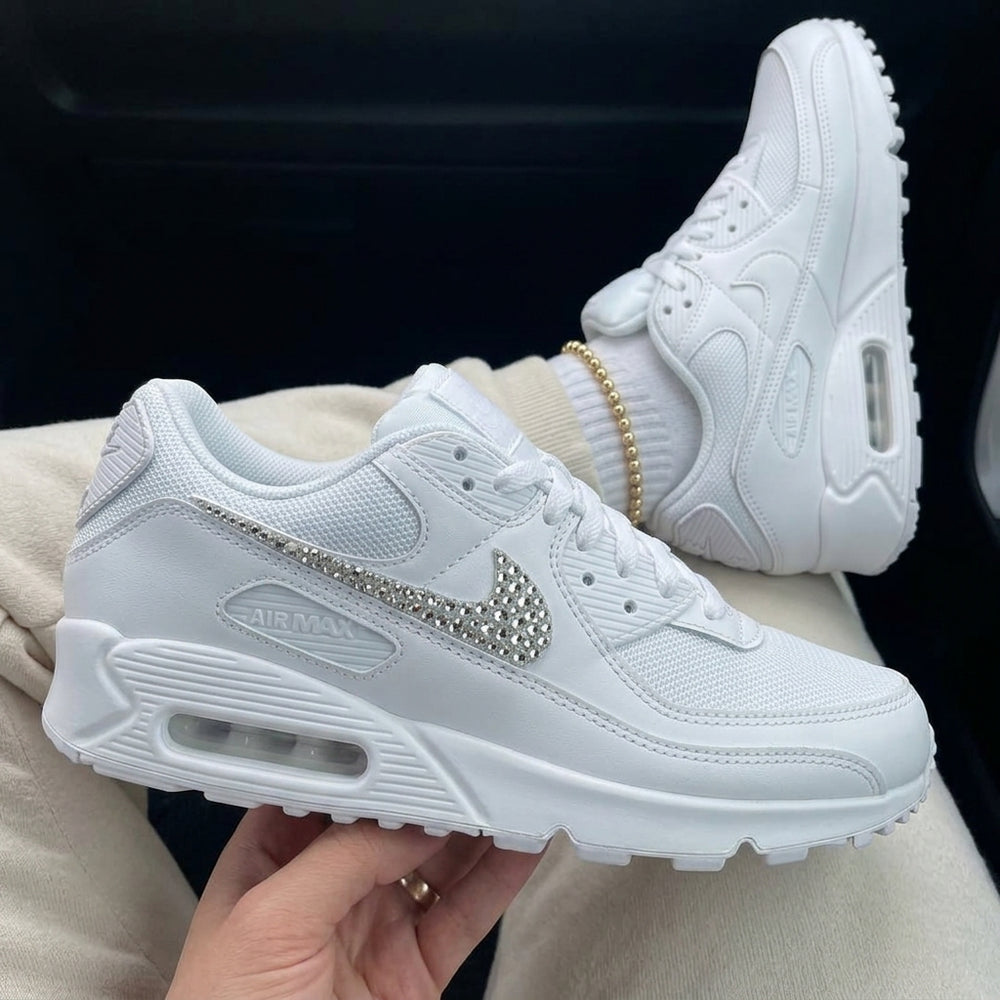 Custom Nike Air Max 90 White Crystal Rhinestone Embellished