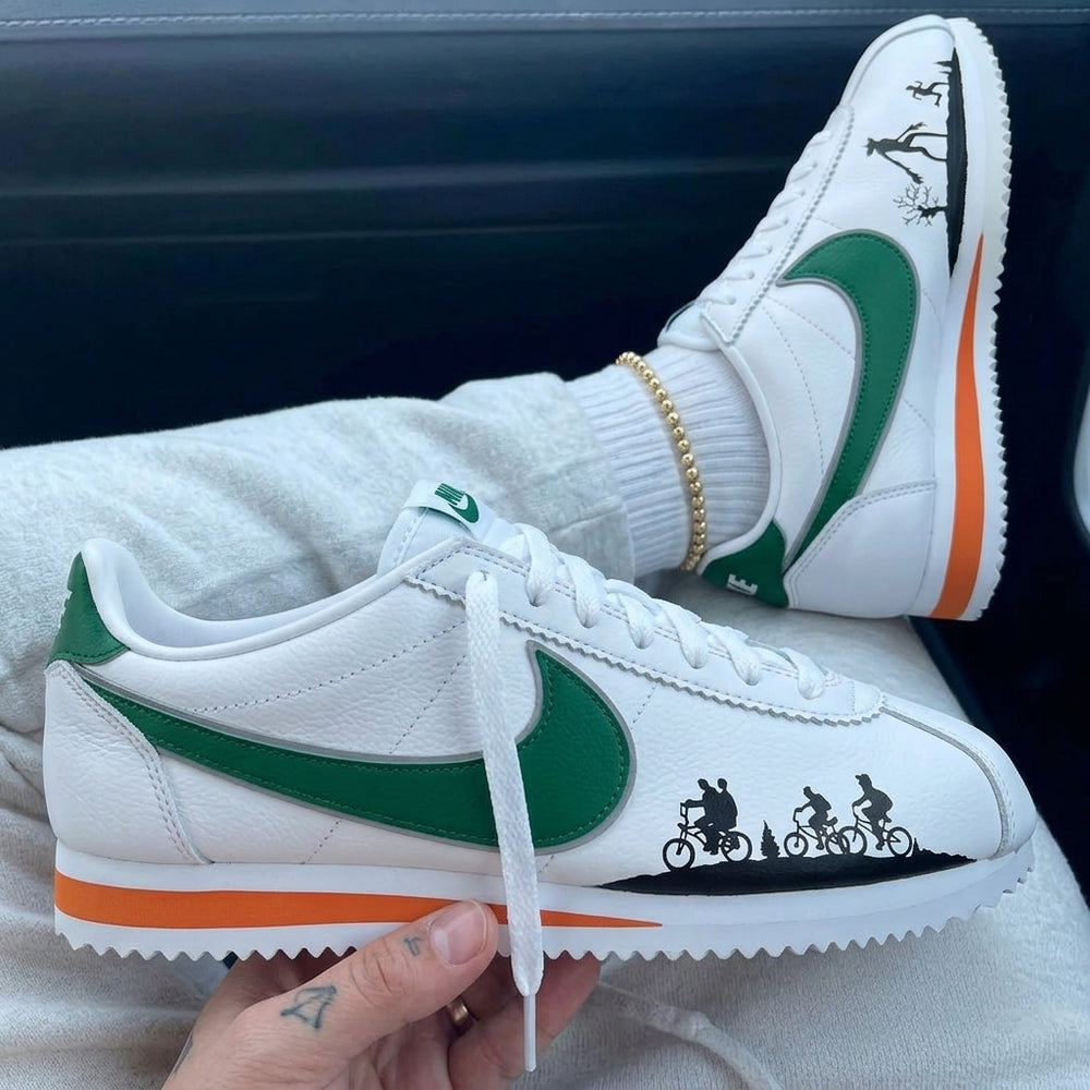 Custom Nike Cortez Green Orange Stranger Things Print