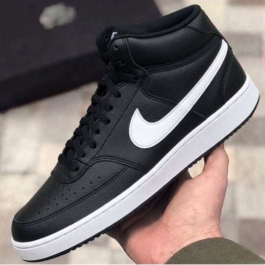 Custom Nike Court Vision Mid Black White Swoosh
