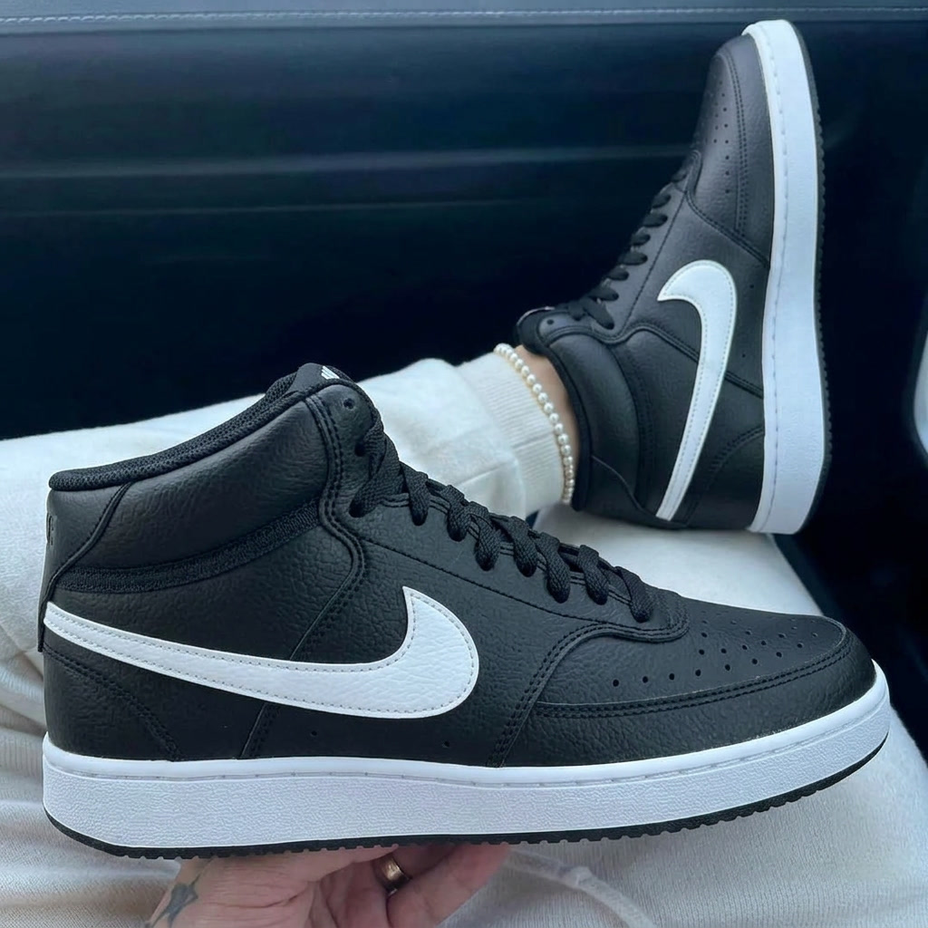 Custom Nike Court Vision Mid Black White Swoosh