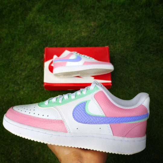 Custom Nike Court Vision White Baby Pink Mint Green With Purple Snakeskin Swoosh