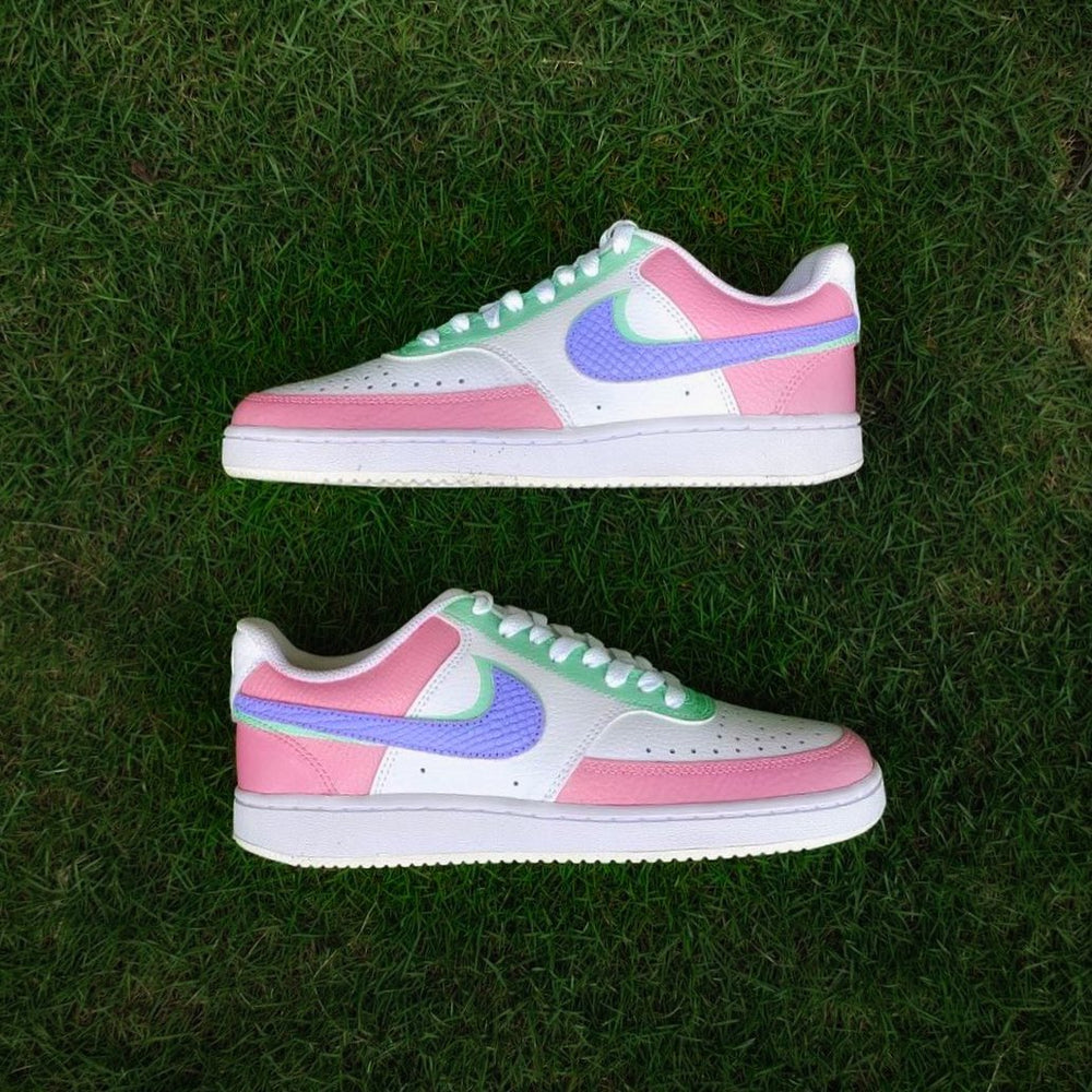 Custom Nike Court Vision White Baby Pink Mint Green With Purple Snakeskin Swoosh