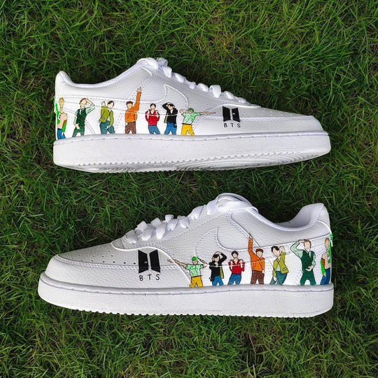 Custom Nike Court Vision White BTS Members Illustration