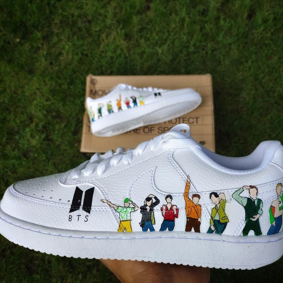 Custom Nike Court Vision White BTS Members Illustration