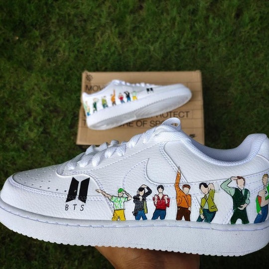 Custom Nike Court Vision White BTS Members Illustration