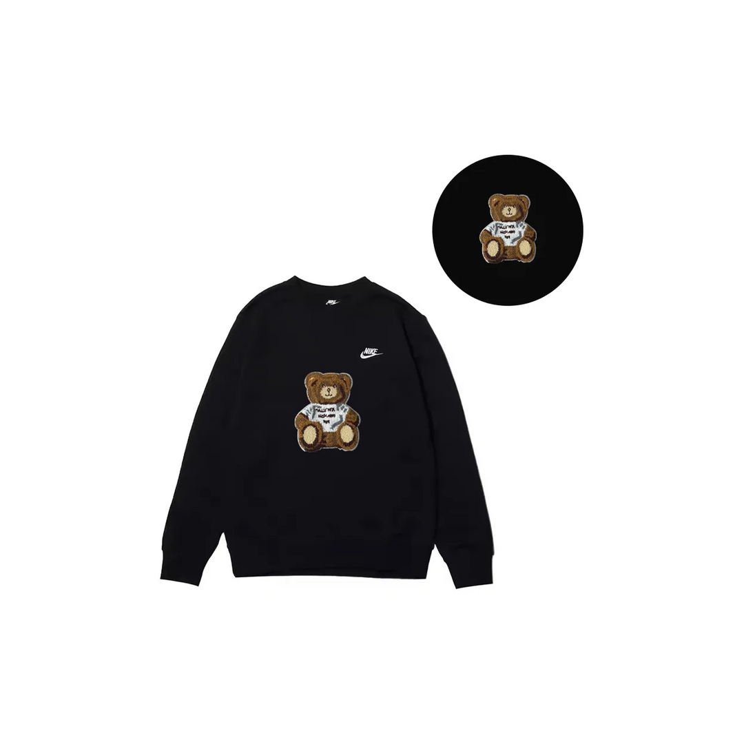 Custom Nike Sweatshirt Black Khaki Teddy Bear Pattern