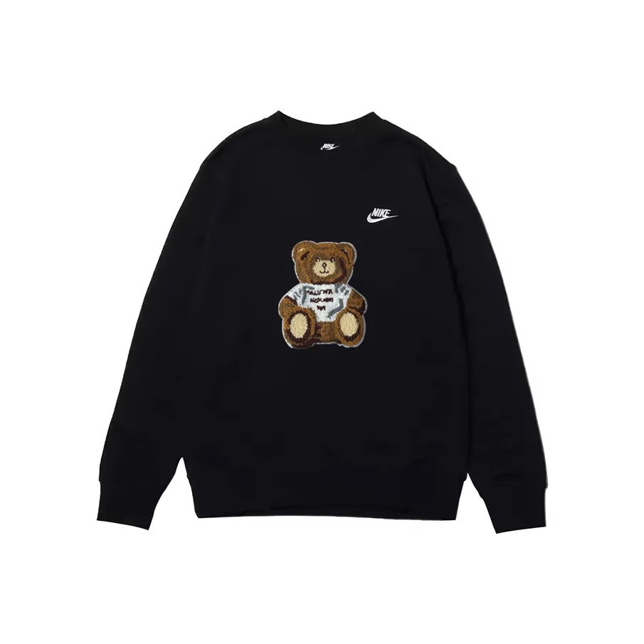 Custom Nike Sweatshirt Black Khaki Teddy Bear Pattern