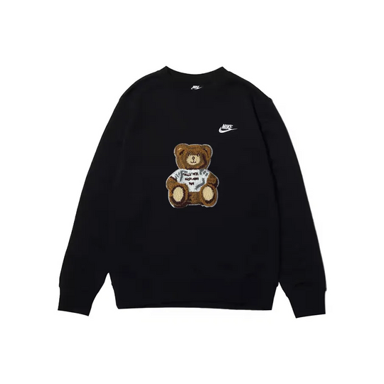 Custom Nike Sweatshirt Black Khaki Teddy Bear Pattern