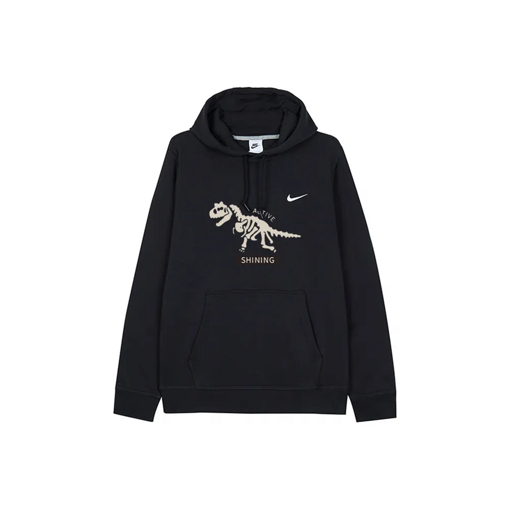 Custom Nike Sweatshirt Black With Dinosaur Skeleton Print And Shining Text