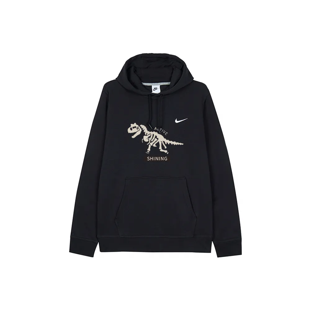 Custom Nike Sweatshirt Black With Dinosaur Skeleton Print And Shining Text