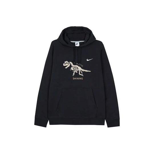 Custom Nike Sweatshirt Black With Dinosaur Skeleton Print And Shining Text