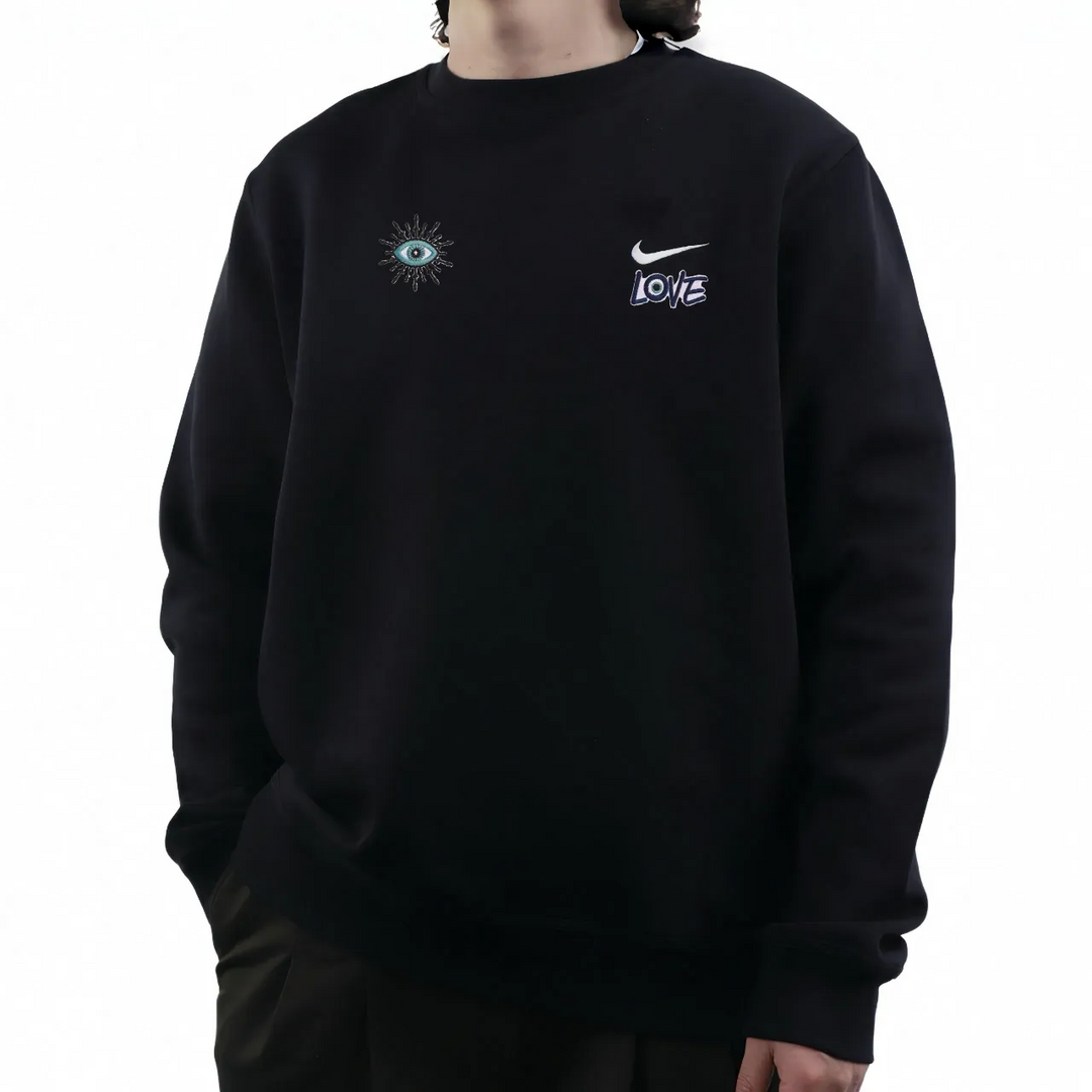 Custom Nike Sweatshirt Black With Eye And Love Motif