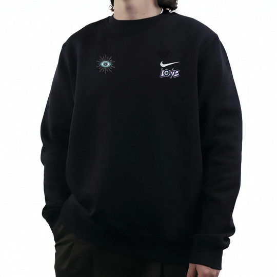 Custom Nike Sweatshirt Black With Eye And Love Motif