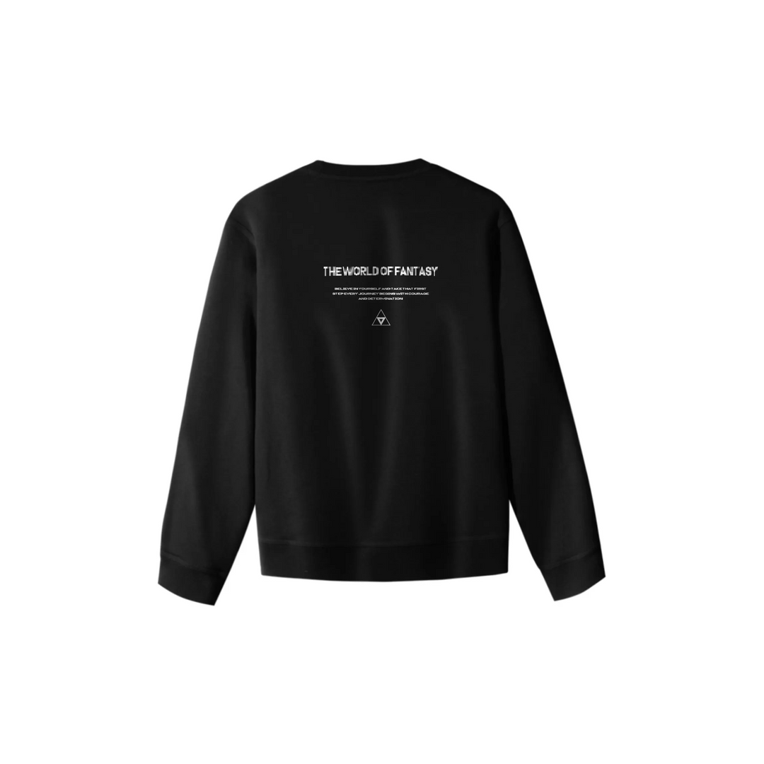 Custom Nike Sweatshirt Black With Fantasy Knight Graphic And World of Fantasy Back Print