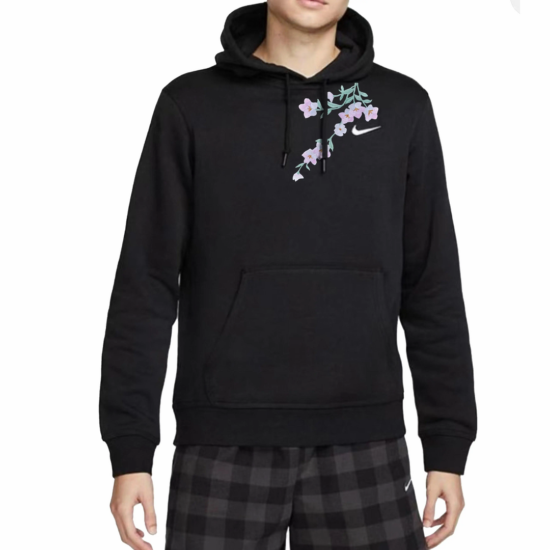 Custom Nike Sweatshirt Black With Light Purple Floral