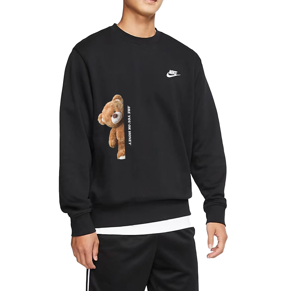 Custom Nike Sweatshirt Black With Teddy Bear And Message