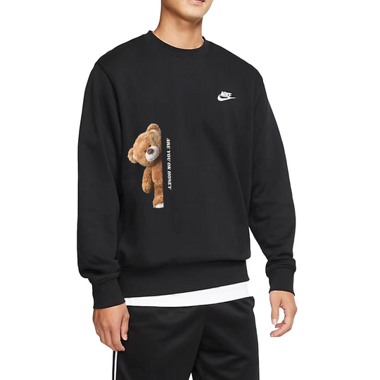 Custom Nike Sweatshirt Black With Teddy Bear And Message