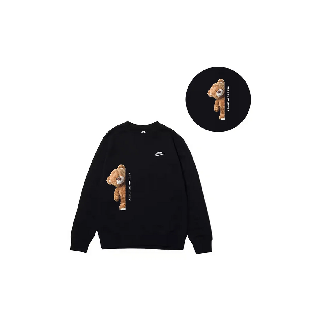 Custom Nike Sweatshirt Black With Teddy Bear And Message