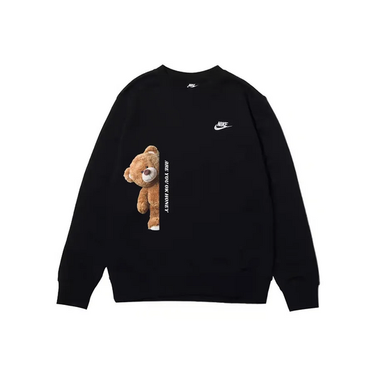 Custom Nike Sweatshirt Black With Teddy Bear And Message