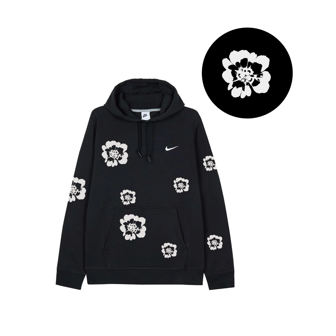 Custom Nike Sweatshirt Black With White Floral Pattern
