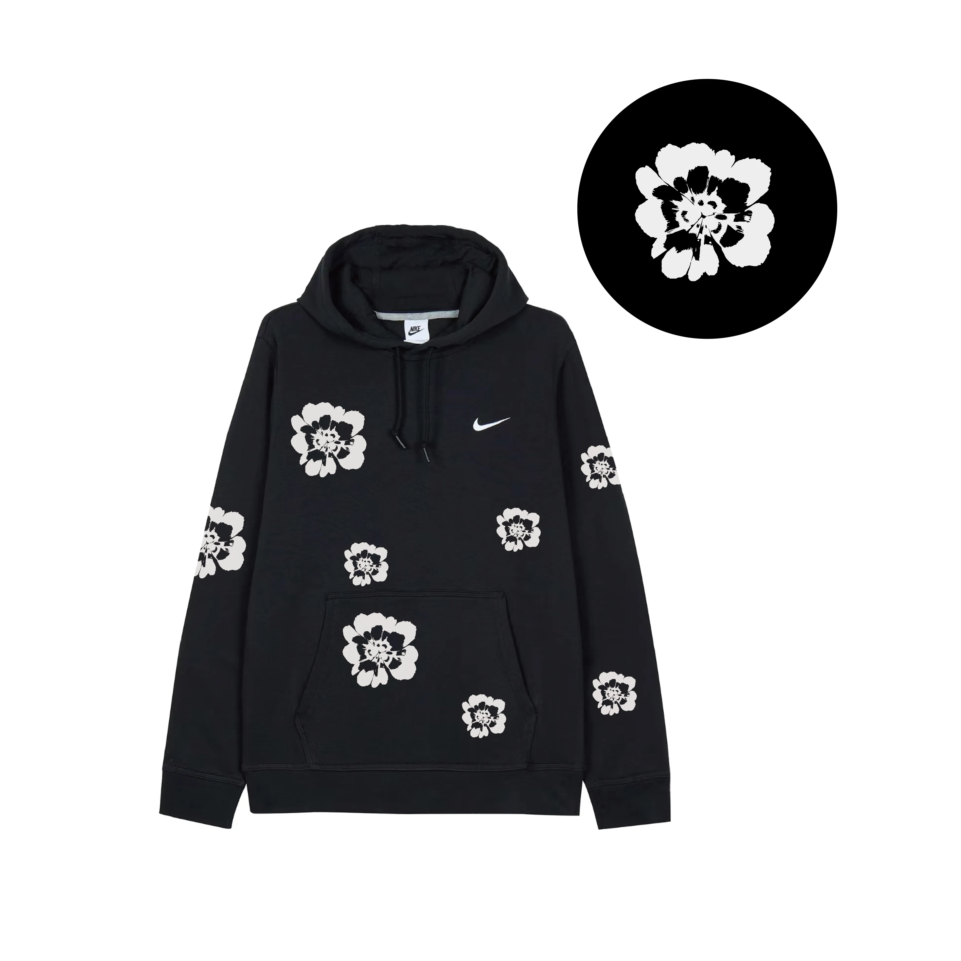Custom Nike Sweatshirt Black With White Floral Pattern