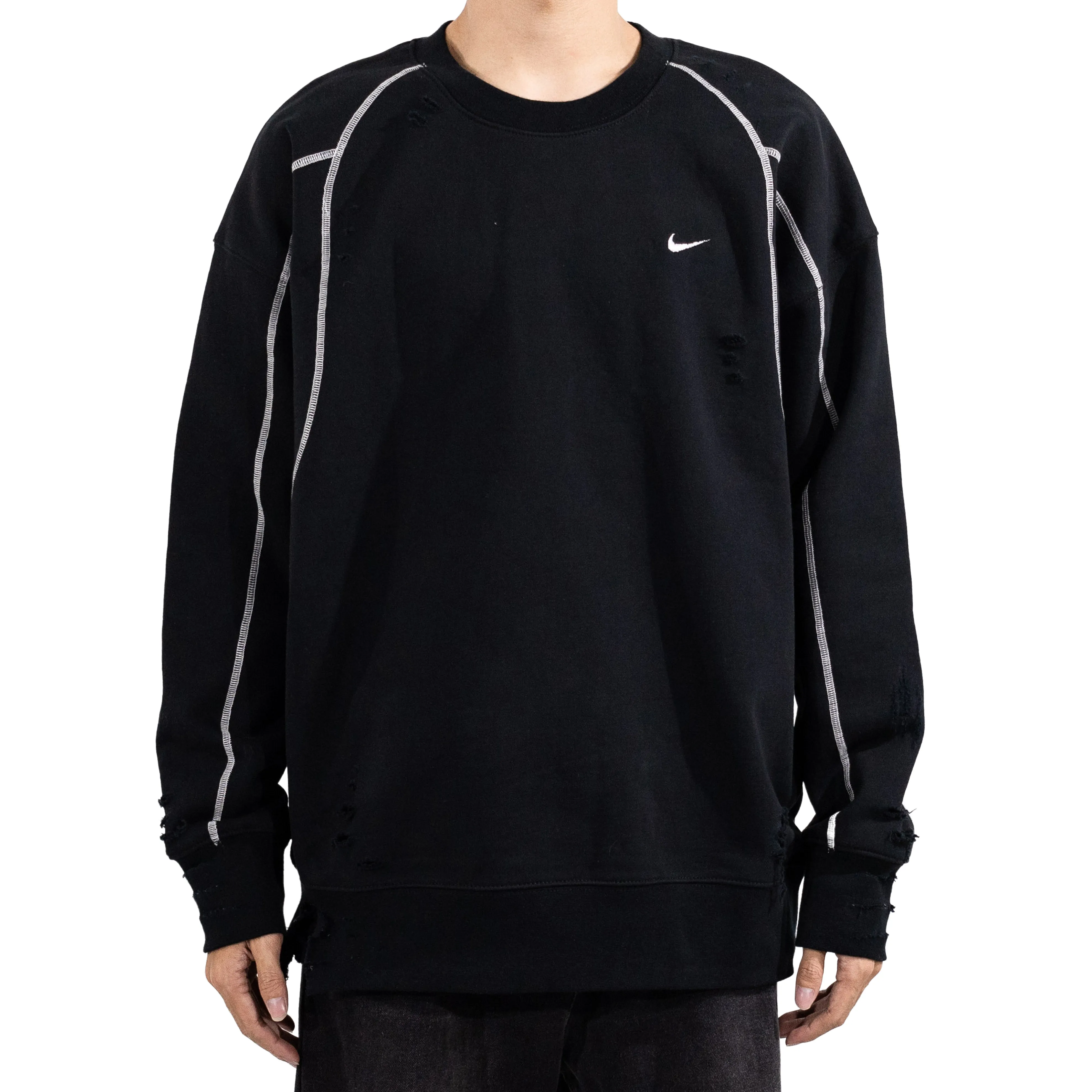 Custom Nike Sweatshirt Black With White Lines And Distressed Details