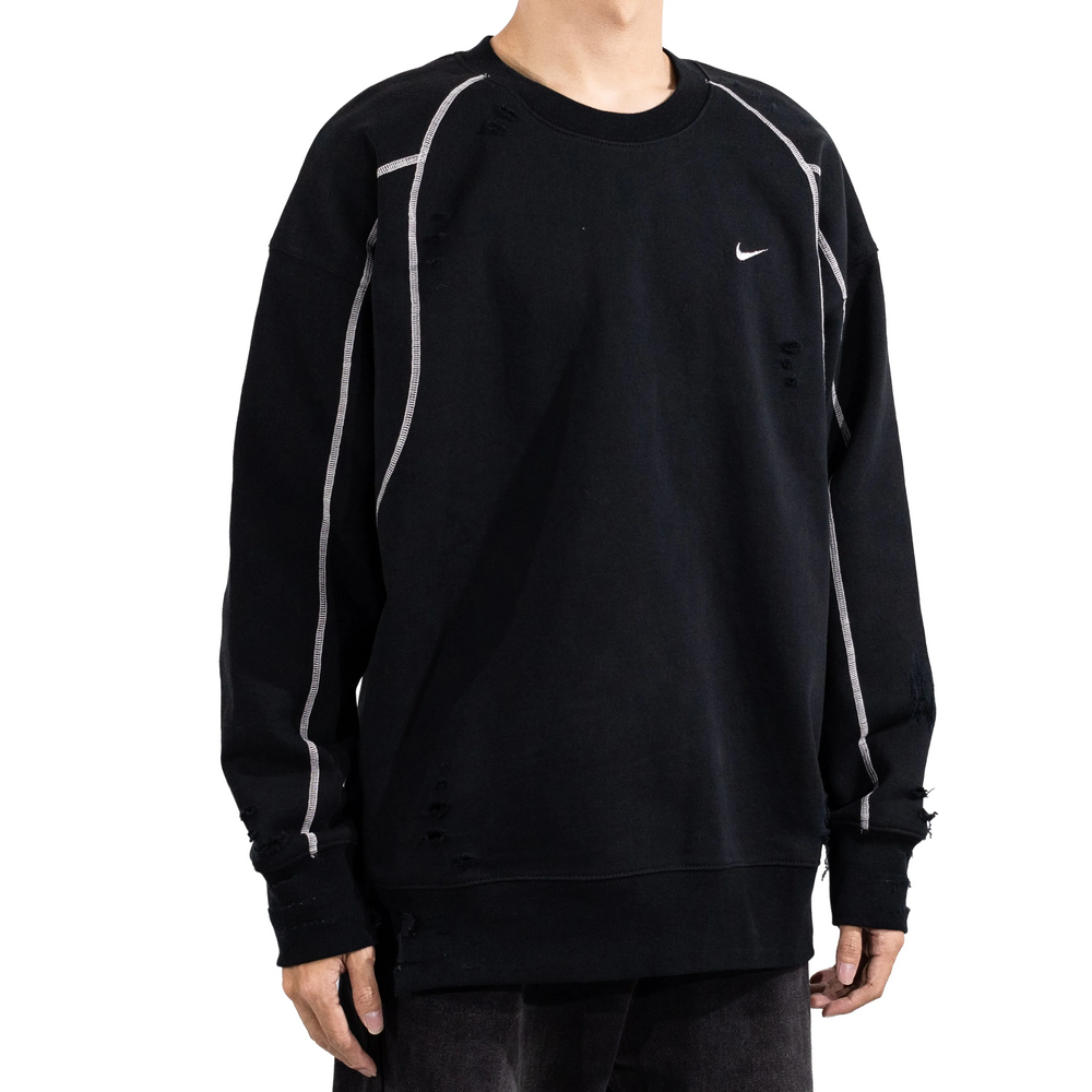 Custom Nike Sweatshirt Black With White Lines And Distressed Details
