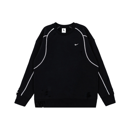 Custom Nike Sweatshirt Black With White Lines And Distressed Details
