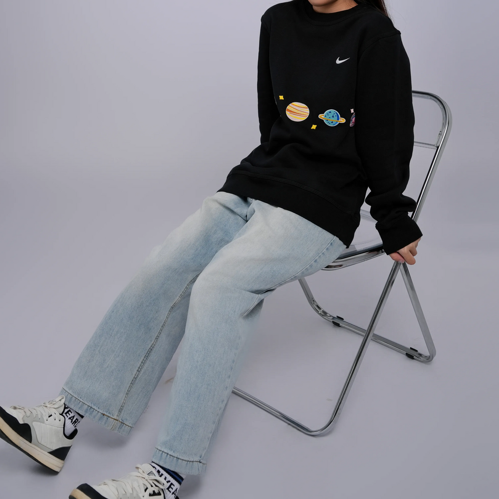 Custom Nike Sweatshirt Celestial Planets Design Black