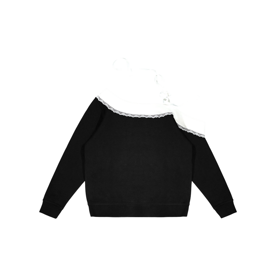 Custom Nike Sweatshirt Off Shoulder Black With Lace And Bow