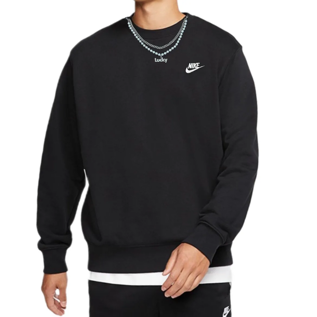 Custom Nike Sweatshirt Solid Black With Chain Design